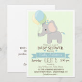 かわいい赤ちゃんゾウ、ジャングル動物園の男の子ベイビーシャワー 招待状 (正面/裏面)