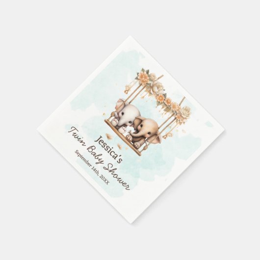 かわいい赤ちゃんゾウ 男女兼用 双子の赤ちゃんシャワー スタンダードカクテルナプキン (角)