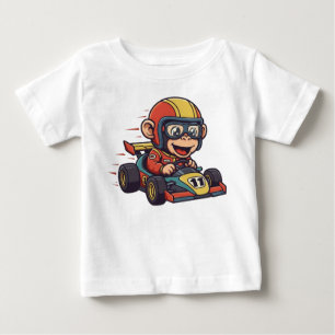 かわいい赤ちゃんチンパンジーレースカードライバー ベビーTシャツ
