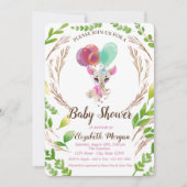 かわいい赤ちゃんディア、バルーン、葉 招待状 (正面)