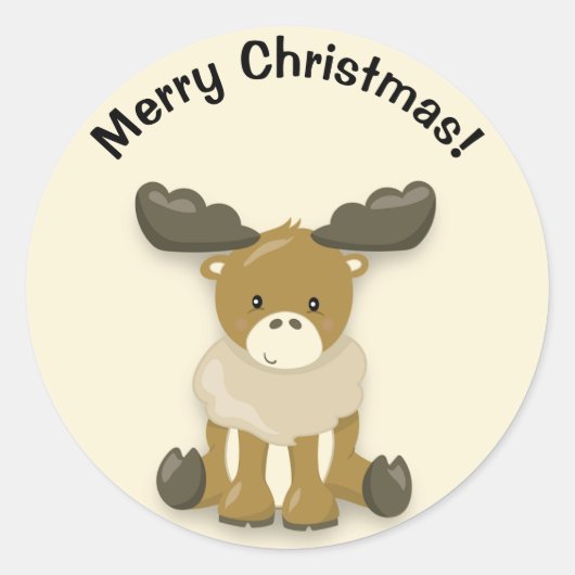 かわいい赤ちゃんトナカイ メリークリスマス ステッカー (正面)