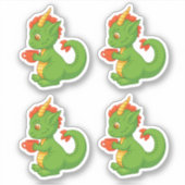 かわいい赤ちゃんドラゴンがカップを持ったステッカーセット４個 シール (正面)