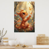 かわいい赤ちゃんドラゴンと蝶々の保育室の壁のアート ポスター (キッチン)
