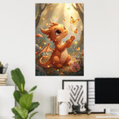 かわいい赤ちゃんドラゴンと蝶々の保育室の壁のアート ポスター (ホームオフィス)