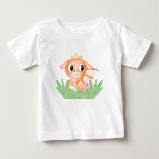 かわいい赤ちゃんドラゴンの水彩画 ベビーTシャツ (正面)