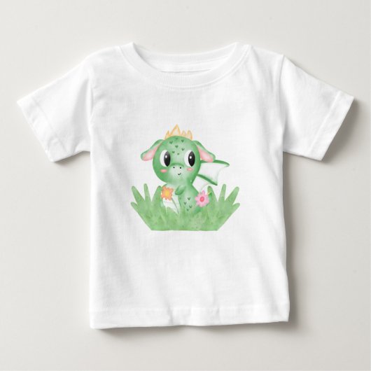 かわいい赤ちゃんドラゴンの水彩画 ベビーTシャツ (正面)
