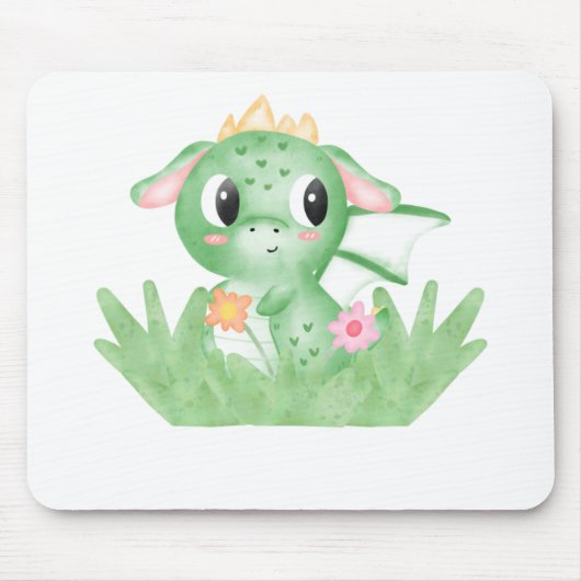 かわいい赤ちゃんドラゴンの水彩画 マウスパッド (正面)