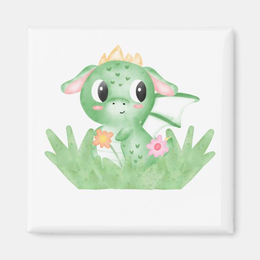 かわいい赤ちゃんドラゴンの水彩画 マグネット (正面)