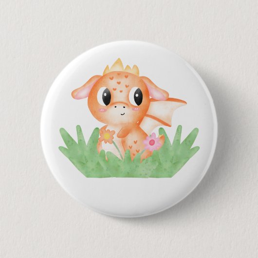 かわいい赤ちゃんドラゴンの水彩画 缶バッジ (正面)