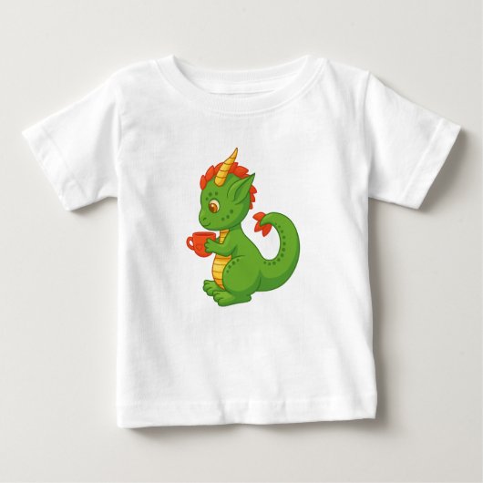 かわいい赤ちゃんドラゴンカップを持つ ベビーTシャツ (正面)