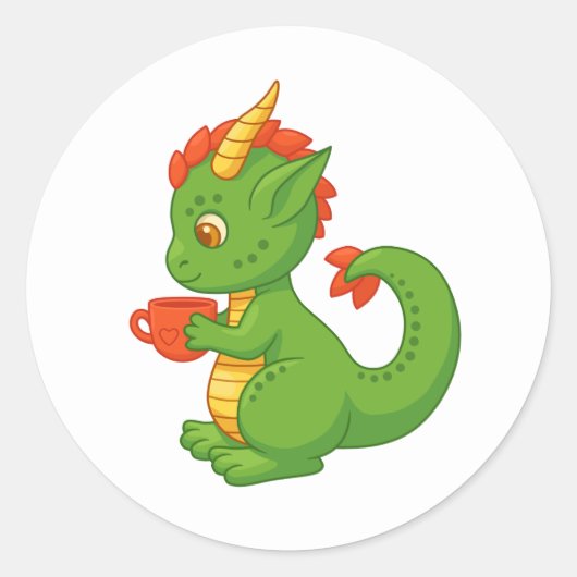 かわいい赤ちゃんドラゴンカップを持つ ラウンドシール (正面)