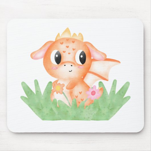 かわいい赤ちゃんドラゴン水彩画 マウスパッド (正面)