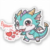 かわいい赤ちゃんドラゴン ちびアニメ かわいいハート シール (正面)