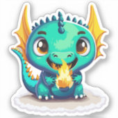 かわいい赤ちゃんドラゴン 初めてのファイアボール シール (正面)