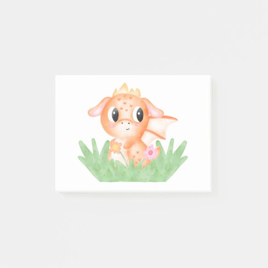 かわいい赤ちゃんドラゴン 水彩画 ポストイット (正面)