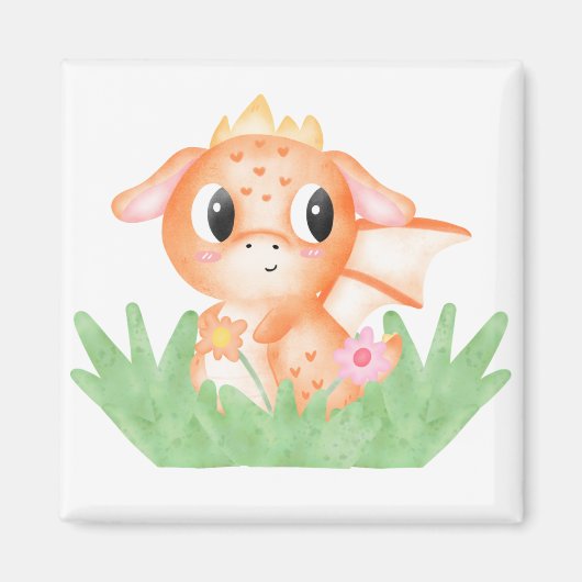 かわいい赤ちゃんドラゴン 水彩画 マグネット (正面)