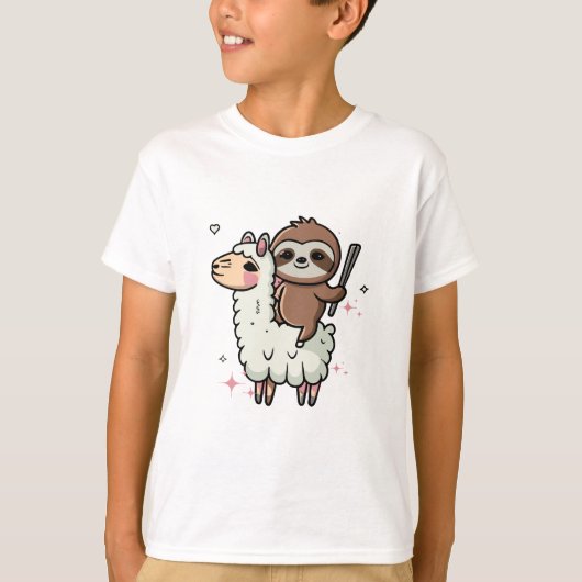 かわいい赤ちゃんナマケモノとラマ Tシャツ (正面)