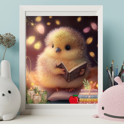 かわいい赤ちゃんニワトリが本を読むアート保育園 ポスター