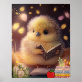 かわいい赤ちゃんニワトリが本を読むアート保育園 ポスター (正面)