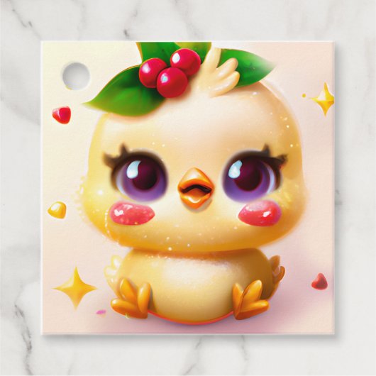 かわいい赤ちゃんニワトリとヒイラギ フェイバータグ (正面)