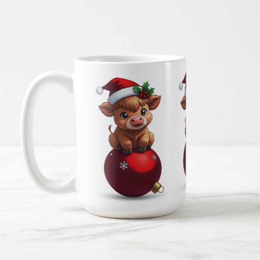 かわいい赤ちゃんハイランド牛の座る姿 コーヒーマグカップ (左)