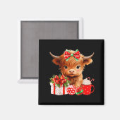 かわいい赤ちゃんハイランド牛メリークリスマス農家の牛 マグネット (正面/裏面)