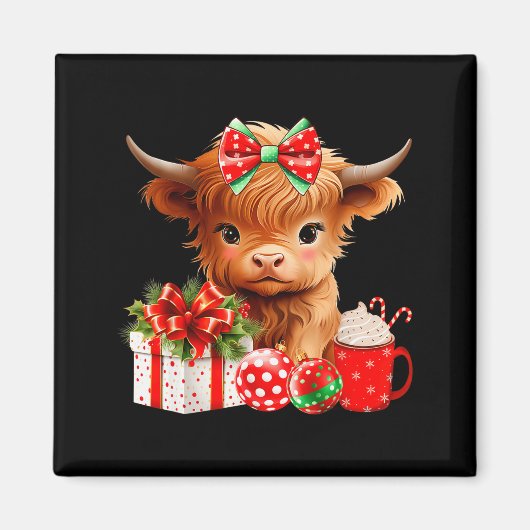 かわいい赤ちゃんハイランド牛メリークリスマス農家の牛 マグネット (正面)