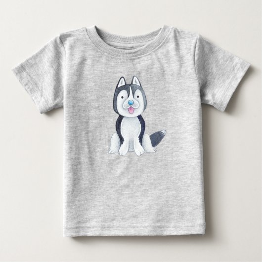 かわいい赤ちゃんハスキー犬 ベビーTシャツ (正面)