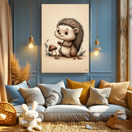 かわいい赤ちゃんハリネズミ 森の北欧風保育園 ポスター