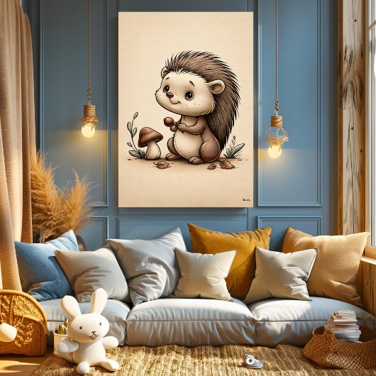 かわいい赤ちゃんハリネズミ 森の北欧風保育園 ポスター