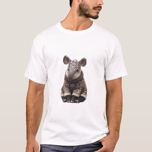かわいい赤ちゃんバクのあったかニットセーター姿 Tシャツ (正面)