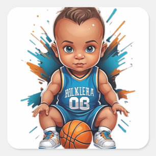 かわいい赤ちゃんバスケットボール選手 スクエアシール