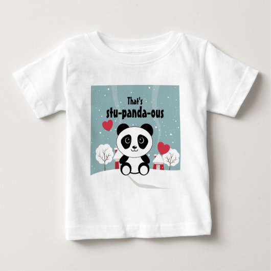 かわいい赤ちゃんパンダの冬の雪 グレー ベビーTシャツ (正面)
