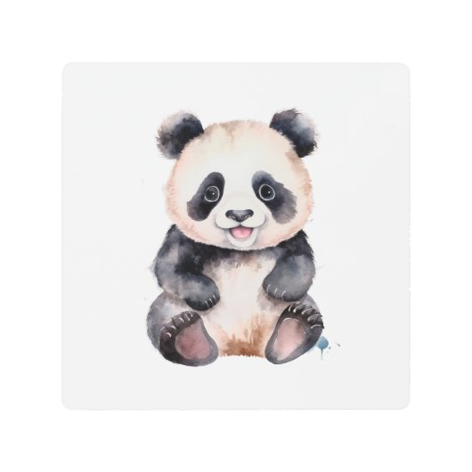 かわいい赤ちゃんパンダの水彩画 メタルプリント (正面)