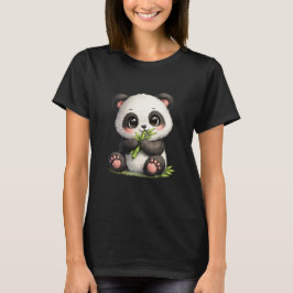 かわいい赤ちゃんパンダの竹を食べるかわいいグラフィック Tシャツ