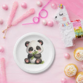 かわいい赤ちゃんパンダの竹食べ紙皿 ペーパープレート (パーティー)