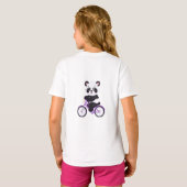 かわいい赤ちゃんパンダの紫自転車カートゥーングラフィック Tシャツ (裏面フル)