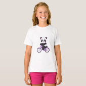 かわいい赤ちゃんパンダの紫自転車カートゥーングラフィック Tシャツ (正面フル)