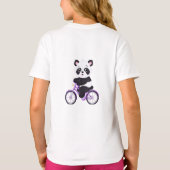 かわいい赤ちゃんパンダの紫自転車カートゥーングラフィック Tシャツ (裏面)