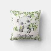 かわいい赤ちゃんパンダ ベア 緑の竹 グリーン チャイルド ルーム クッション (正面)