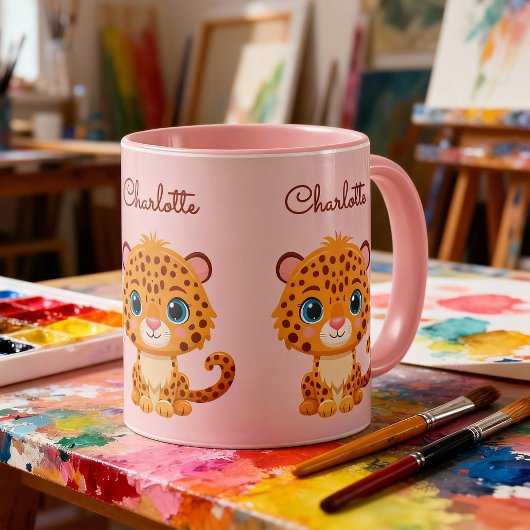 かわいい赤ちゃんヒョウのサファリ動物の子供たち マグカップ