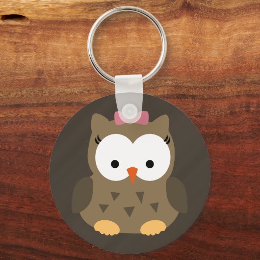 かわいい赤ちゃんフクロウとピンクの弓 キーホルダー (正面)
