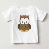 かわいい赤ちゃんフクロウとピンクの弓 ベビーTシャツ