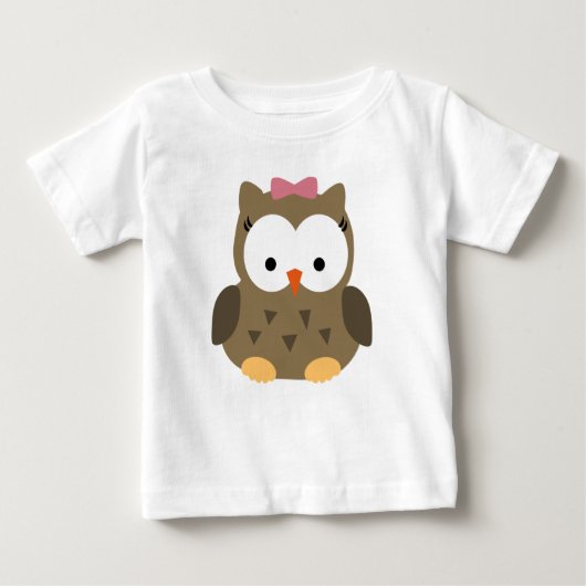 かわいい赤ちゃんフクロウとピンクの弓 ベビーTシャツ (正面)