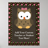 かわいい赤ちゃんフクロウとピンクの弓 ポスター (正面)