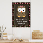 かわいい赤ちゃんフクロウとピンクの弓 ポスター (キッチン)