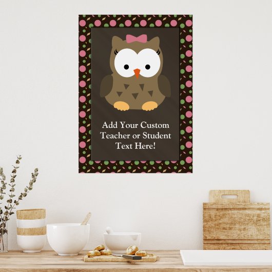 かわいい赤ちゃんフクロウとピンクの弓 ポスター (キッチン)