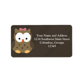 かわいい赤ちゃんフクロウとピンクの弓 ラベル