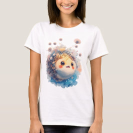 かわいい赤ちゃんフグの水彩フラワーガーデン Tシャツ