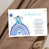 かわいい赤ちゃんブルーエレファント虹の赤ちゃんシャワーi 招待状
